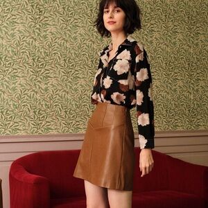 NWT Rihoas The High Waisted PU Leather A-line Mini Skirt